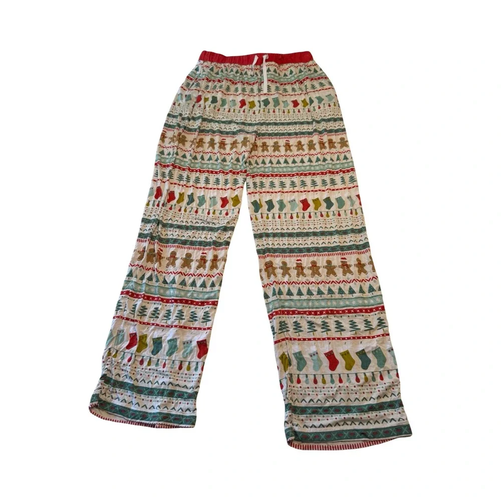 Little Sleepies Holiday Gingerbread Bamboo Pajama Pants Mens Large L Red Green